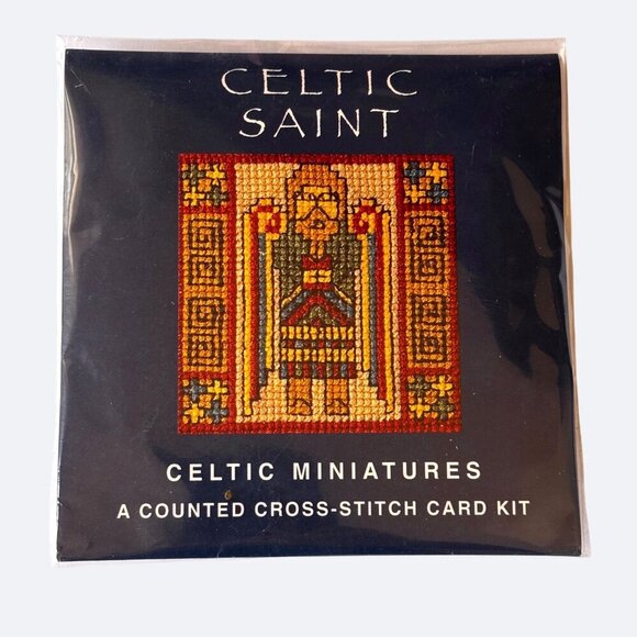 Vtg Cross Stitch Kit Miniature Celtic Saint Card Kit Small Project New Scotland - Picture 1 of 2